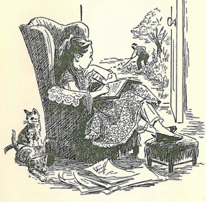 Louisa's room at Hillside, dubbed "Poet's Corner," illustration by Flora Smith for The Story of Louisa May Alcott by Joan Howard