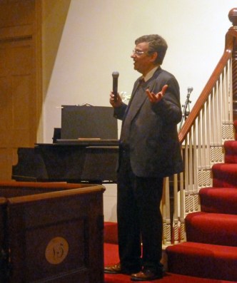 John Matteson answers questions during his presentation on Bronson Alcott.