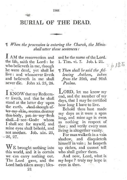 page one of King's chapel funeral service