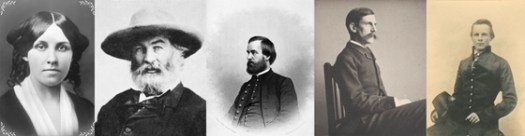 From left to right, Louisa May Alcott, Walt Whitman, Oliver Wendell Holmes, Jr. , Arthur Fuller, John Pelham